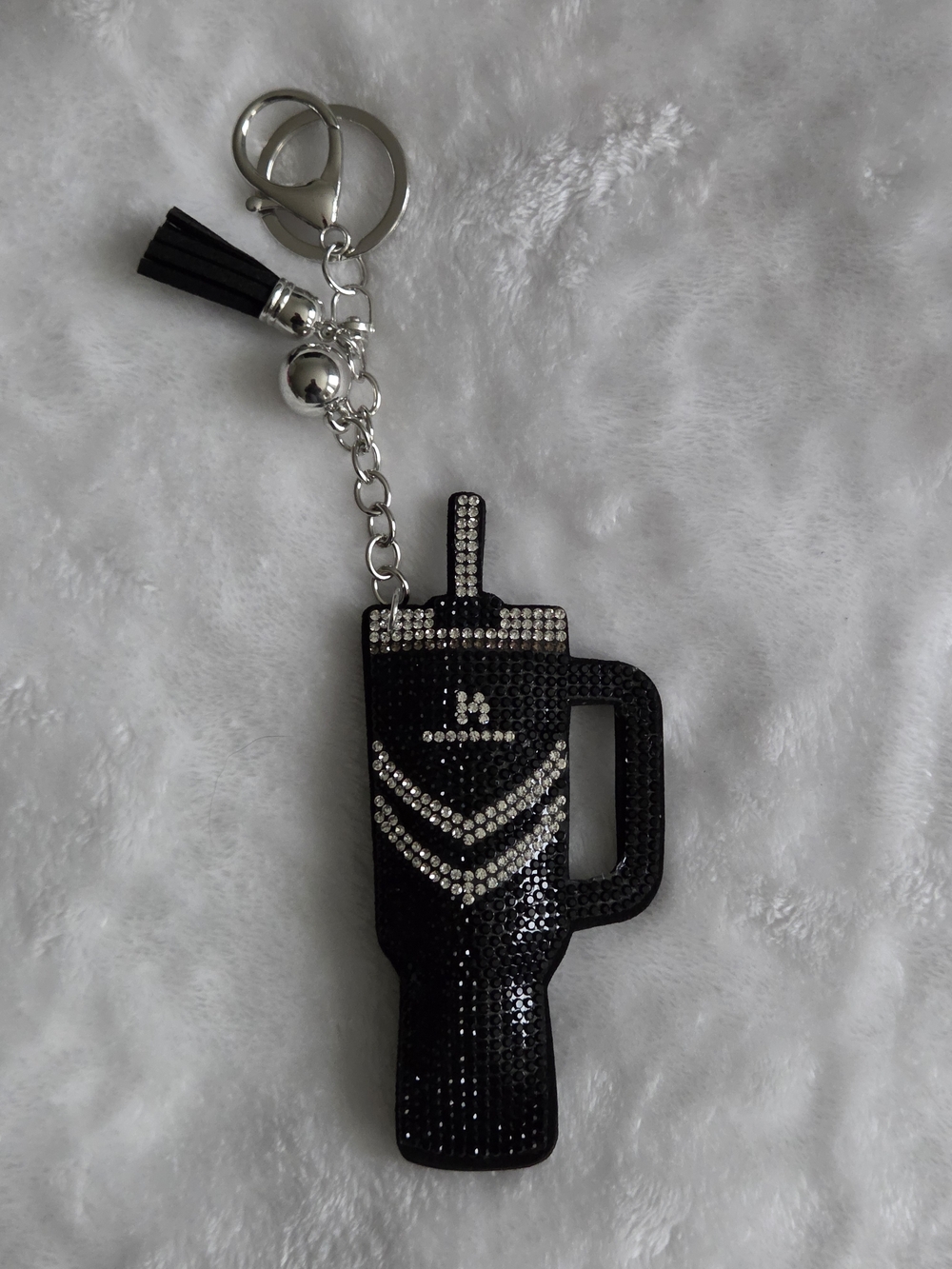 Rhinestone Black Cup Keychain with Tassel Stanley Bag Charm